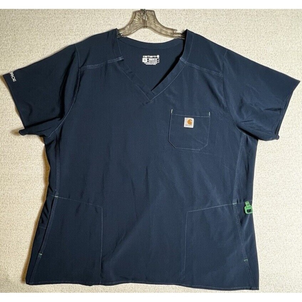 Carhartt Force Cross-Flex Womens Scrub Top RN 132653 Blue Chest Pocket Size 2XL